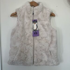 NWT Nicole Miller Ivory Plush Faux Fur Reversible Vest w/ pockets ~ Size XS
